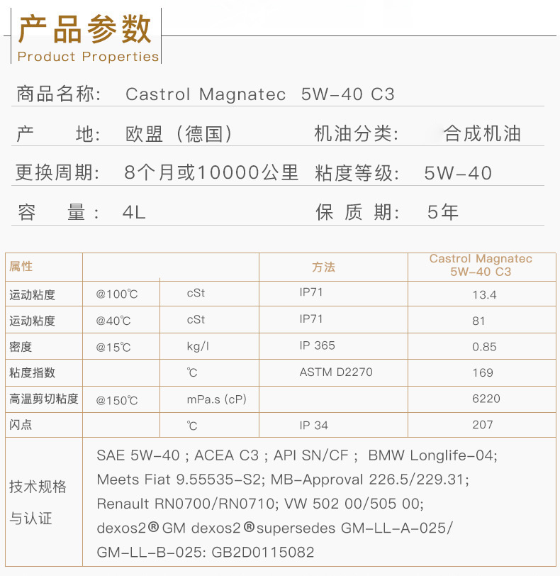 嘉實多 全合成機油 磁護Magnatec 5W-40 C3 SN 4L裝-第3張圖片-鄭州市冠恒貿易有限公司【官方網站】-車用潤滑油服務專家