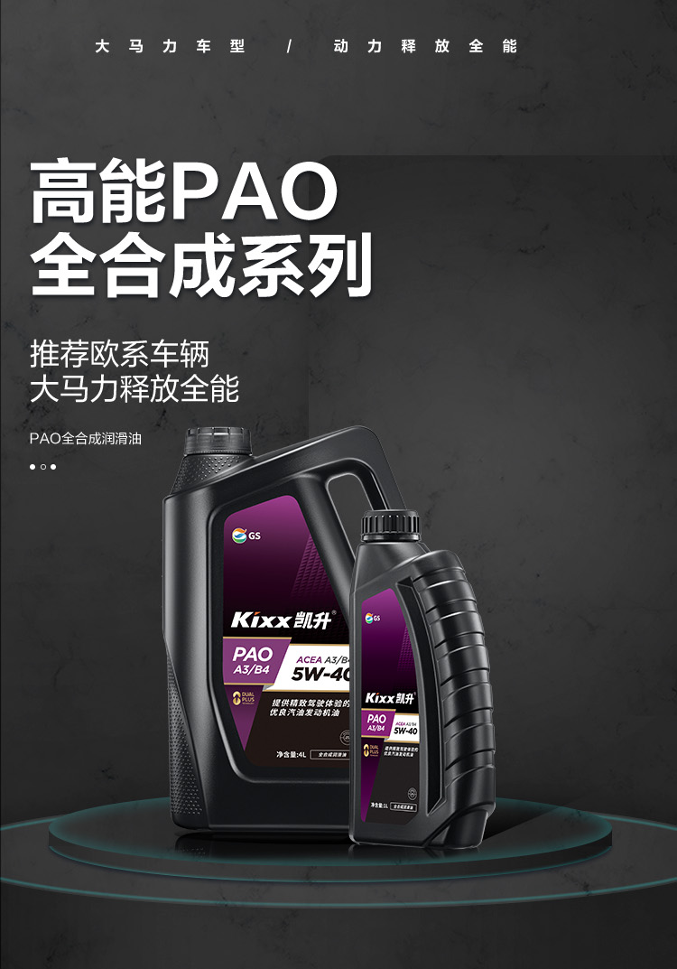 GS (Kixx) 凱升PAO全合成機油 5W-40 A3B4級 黑凱系列 4L-第1張圖片-鄭州市冠恒貿易有限公司【官方網站】-車用潤滑油服務專家